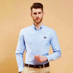 S-6XL Oxford-Hemden für Herren, langärmelig, reine Baumwolle, einfarbig, gestreift, Freizeit, bestickt, Pferd, Streetwear, Business, einfarbig, Büro, 6XL - flohmarkt-deutschland.shop