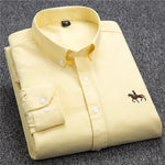 S-6XL Oxford-Hemden für Herren, langärmelig, reine Baumwolle, einfarbig, gestreift, Freizeit, bestickt, Pferd, Streetwear, Business, einfarbig, Büro, 6XL - flohmarkt-deutschland.shop
