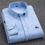 S-6XL Oxford-Hemden für Herren, langärmelig, reine Baumwolle, einfarbig, gestreift, Freizeit, bestickt, Pferd, Streetwear, Business, einfarbig, Büro, 6XL - flohmarkt-deutschland.shop