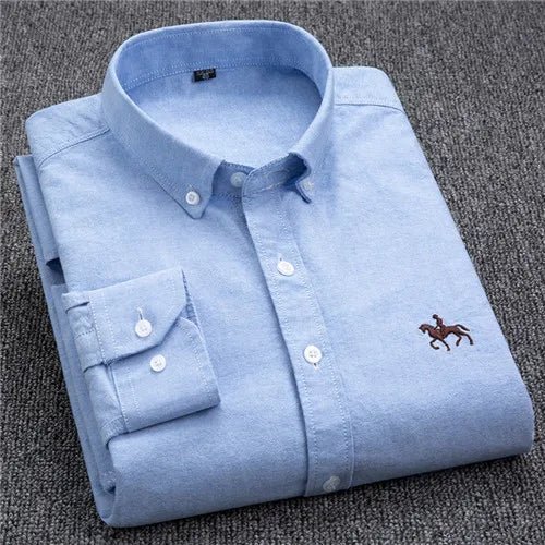 S-6XL Oxford-Hemden für Herren, langärmelig, reine Baumwolle, einfarbig, gestreift, Freizeit, bestickt, Pferd, Streetwear, Business, einfarbig, Büro, 6XL - flohmarkt-deutschland.shop