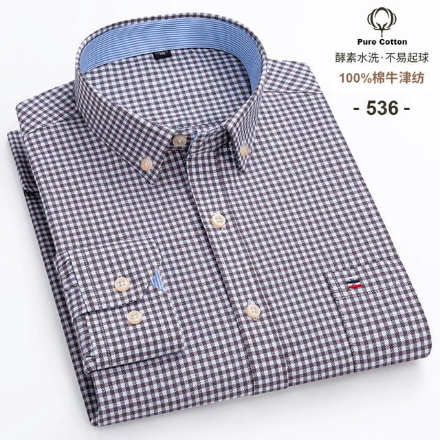 S-6XL Oxford-Hemden für Herren, langärmelig, reine Baumwolle, einfarbig, gestreift, Freizeit, bestickt, Pferd, Streetwear, Business, einfarbig, Büro, 6XL - flohmarkt-deutschland.shop