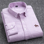 S-6XL Oxford-Hemden für Herren, langärmelig, reine Baumwolle, einfarbig, gestreift, Freizeit, bestickt, Pferd, Streetwear, Business, einfarbig, Büro, 6XL - flohmarkt-deutschland.shop