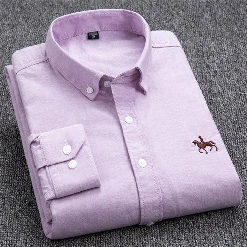 S-6XL Oxford-Hemden für Herren, langärmelig, reine Baumwolle, einfarbig, gestreift, Freizeit, bestickt, Pferd, Streetwear, Business, einfarbig, Büro, 6XL - flohmarkt-deutschland.shop