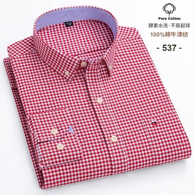 S-6XL Oxford-Hemden für Herren, langärmelig, reine Baumwolle, einfarbig, gestreift, Freizeit, bestickt, Pferd, Streetwear, Business, einfarbig, Büro, 6XL - flohmarkt-deutschland.shop