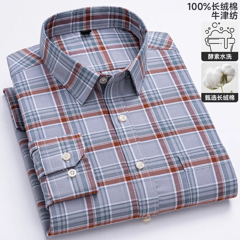 S-6XL Oxford-Hemden für Herren, langärmelig, reine Baumwolle, einfarbig, gestreift, Freizeit, bestickt, Pferd, Streetwear, Business, einfarbig, Büro, 6XL - flohmarkt-deutschland.shop