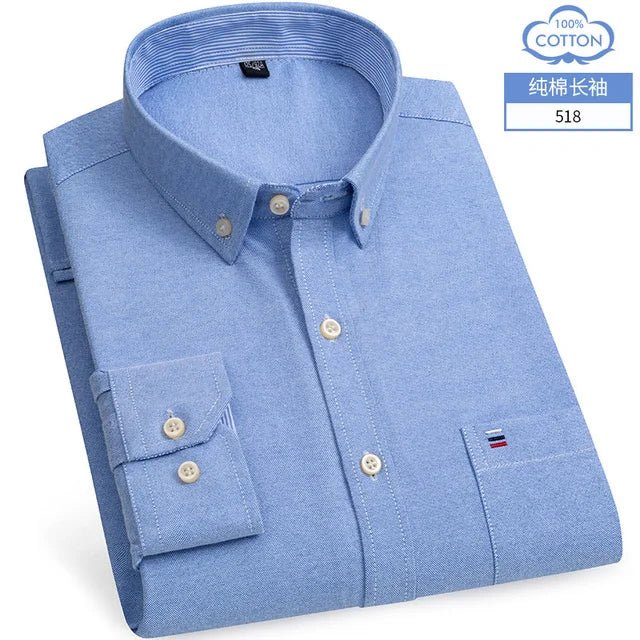 S-6XL Oxford-Hemden für Herren, langärmelig, reine Baumwolle, einfarbig, gestreift, Freizeit, bestickt, Pferd, Streetwear, Business, einfarbig, Büro, 6XL - flohmarkt-deutschland.shop