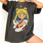 Sailor Moon Retro 90s Anime Graphic T Shirt Summer Cotton Men Women Tee Streetwear Casual Trend Short Sleeve Couple Hip Hop Top - flohmarkt-deutschland.shop