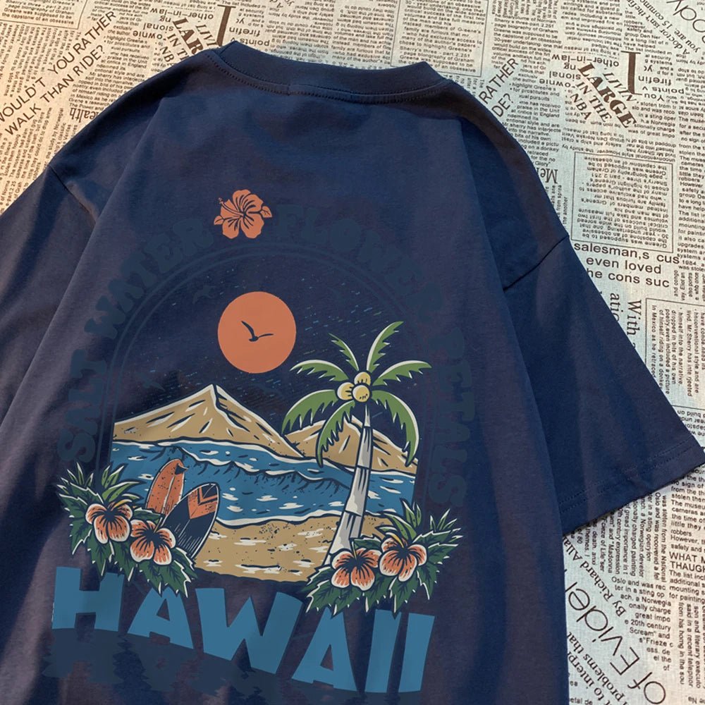 Salzwasser Blütenblätter Hawaii T-shirts Männer Frauen Casual Schweiß T Shirts Casual Baumwolle T Kleidung Hip Hop Oversize Tops Paar - flohmarkt-deutschland.shop