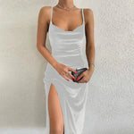 Samt Swing Kragen Ärmellose Slip Schlitz Maxi Kleid 2024 Neue Mode Abend Party Frauen Elegante Street Y2K - flohmarkt-deutschland.shop