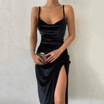 Samt Swing Kragen Ärmellose Slip Schlitz Maxi Kleid 2024 Neue Mode Abend Party Frauen Elegante Street Y2K - flohmarkt-deutschland.shop