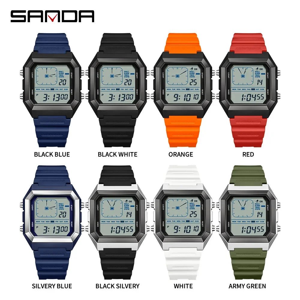 SANDA 6307, modische Digitaluhren für Herren, multifunktional, leuchtender Chronograph, Kalender, Outdoor-Sport, wasserdichte elektronische Uhr - flohmarkt-deutschland.shop