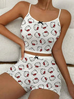 Sanrio Hello Kitty Bowknot Suspender Top Shorts Casual 2pcs Pajama Set Fashionable Thin Shoulder Strap Sexy Sleepwear Soft Pj - flohmarkt-deutschland.shop