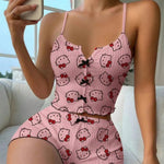 Sanrio Hello Kitty Bowknot Suspender Top Shorts Casual 2pcs Pajama Set Fashionable Thin Shoulder Strap Sexy Sleepwear Soft Pj - flohmarkt-deutschland.shop