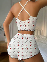 Sanrio Hello Kitty Bowknot Suspender Top Shorts Casual 2pcs Pajama Set Fashionable Thin Shoulder Strap Sexy Sleepwear Soft Pj - flohmarkt-deutschland.shop