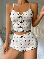 Sanrio Hello Kitty Bowknot Suspender Top Shorts Casual 2pcs Pajama Set Fashionable Thin Shoulder Strap Sexy Sleepwear Soft Pj - flohmarkt-deutschland.shop