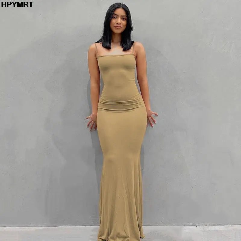 Satin Slip Sleeveless Backless Slim Sexy Maxi Dress 2022 Spring Women Party Y2K Concise Bodycon Elegant Dresses Female Clothing - flohmarkt-deutschland.shop