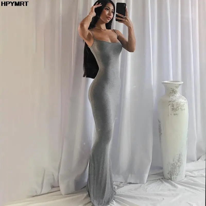 Satin Slip Sleeveless Backless Slim Sexy Maxi Dress 2022 Spring Women Party Y2K Concise Bodycon Elegant Dresses Female Clothing - flohmarkt-deutschland.shop