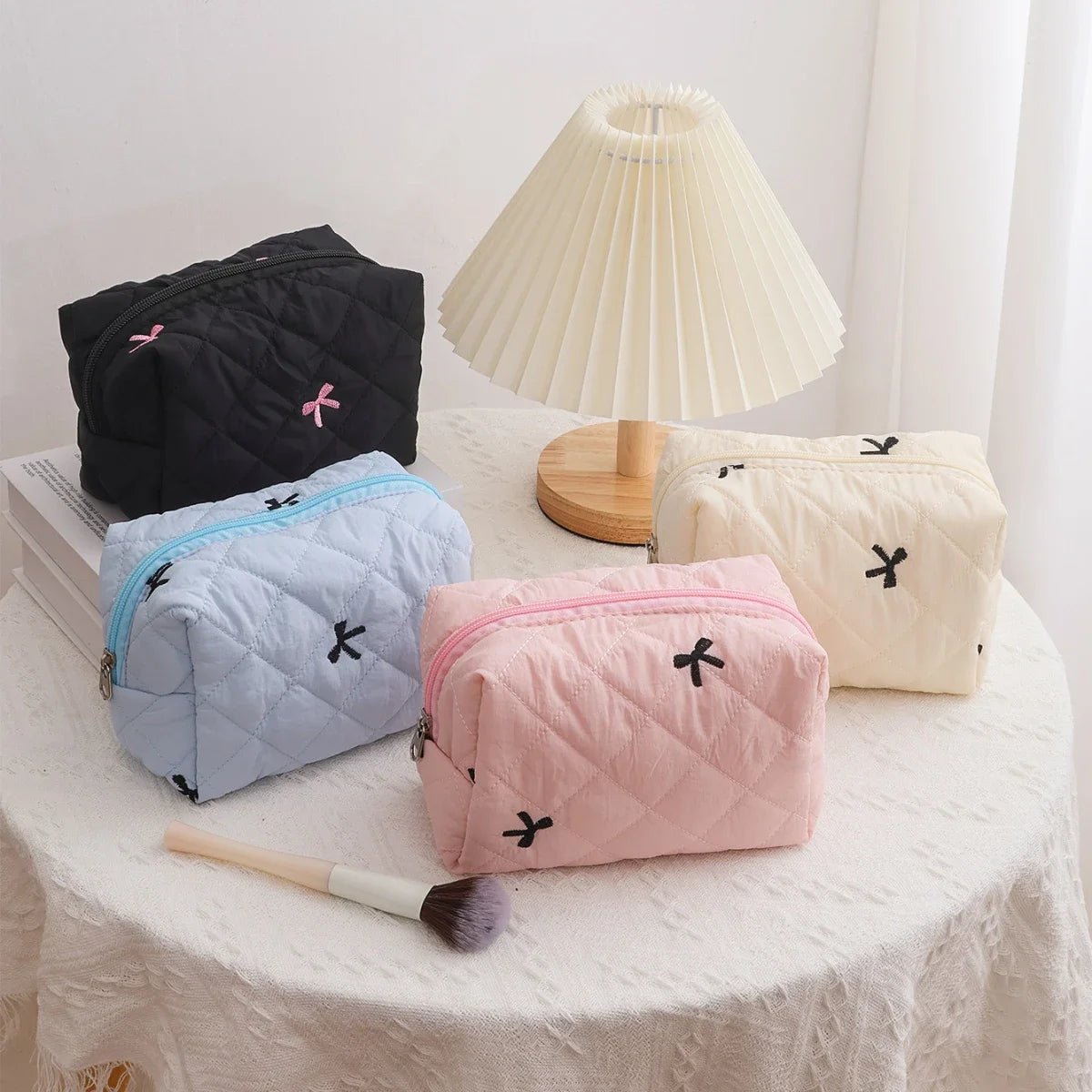 Schleife bestickte Make-up-Tasche für Damen, großes Fassungsvermögen, Reise-Kosmetik-Kulturbeutel, Aufbewahrungstasche - flohmarkt-deutschland.shop