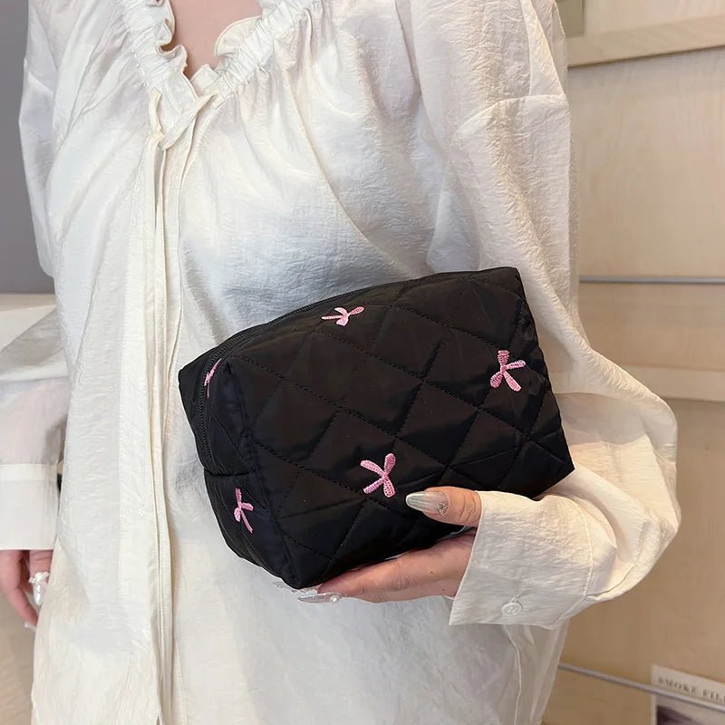 Schleife bestickte Make-up-Tasche für Damen, großes Fassungsvermögen, Reise-Kosmetik-Kulturbeutel, Aufbewahrungstasche - flohmarkt-deutschland.shop