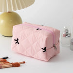 Schleife bestickte Make-up-Tasche für Damen, großes Fassungsvermögen, Reise-Kosmetik-Kulturbeutel, Aufbewahrungstasche - flohmarkt-deutschland.shop