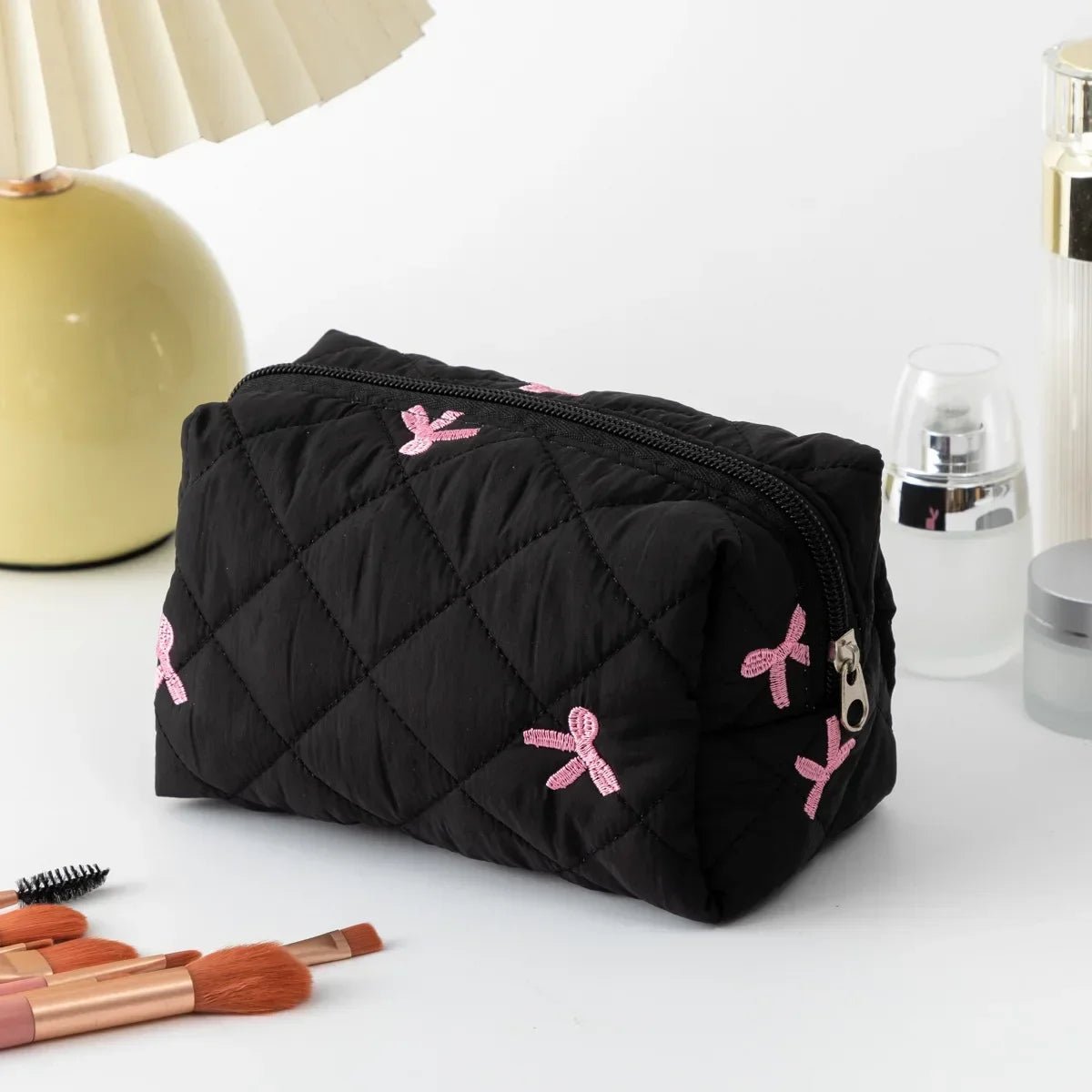 Schleife bestickte Make-up-Tasche für Damen, großes Fassungsvermögen, Reise-Kosmetik-Kulturbeutel, Aufbewahrungstasche - flohmarkt-deutschland.shop