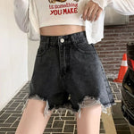 Schwarze High-Waist A-Linien-Jeans-Shorts mit weitem Bein für Damen – Sommer 2026: Trendige Hotpants aus Denim im lockeren, figurformenden Schnitt - flohmarkt-deutschland.shop