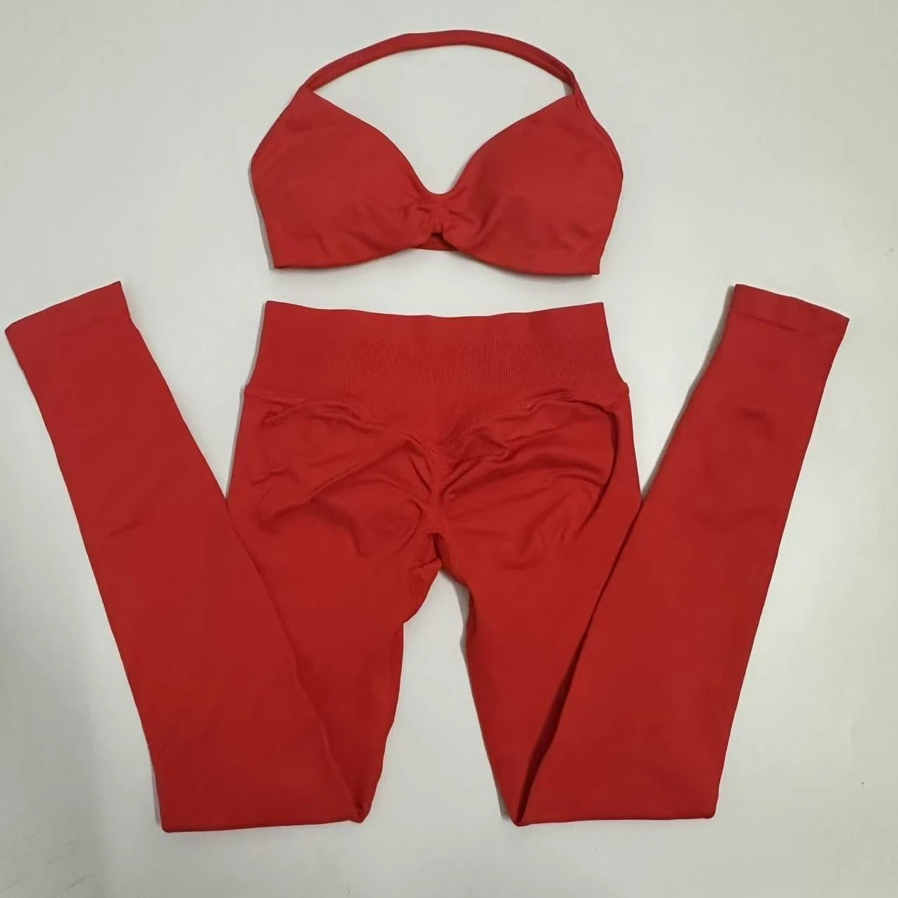 Seamlessyoga Set Women Workout Scrunch Leggings Set Strappy Halter Sports Bra Fitness Gym Clothing Workout Set 2 Pieces - flohmarkt-deutschland.shop