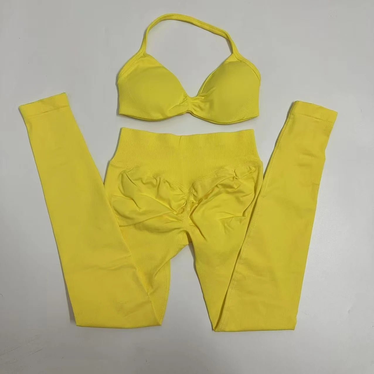 Seamlessyoga Set Women Workout Scrunch Leggings Set Strappy Halter Sports Bra Fitness Gym Clothing Workout Set 2 Pieces - flohmarkt-deutschland.shop