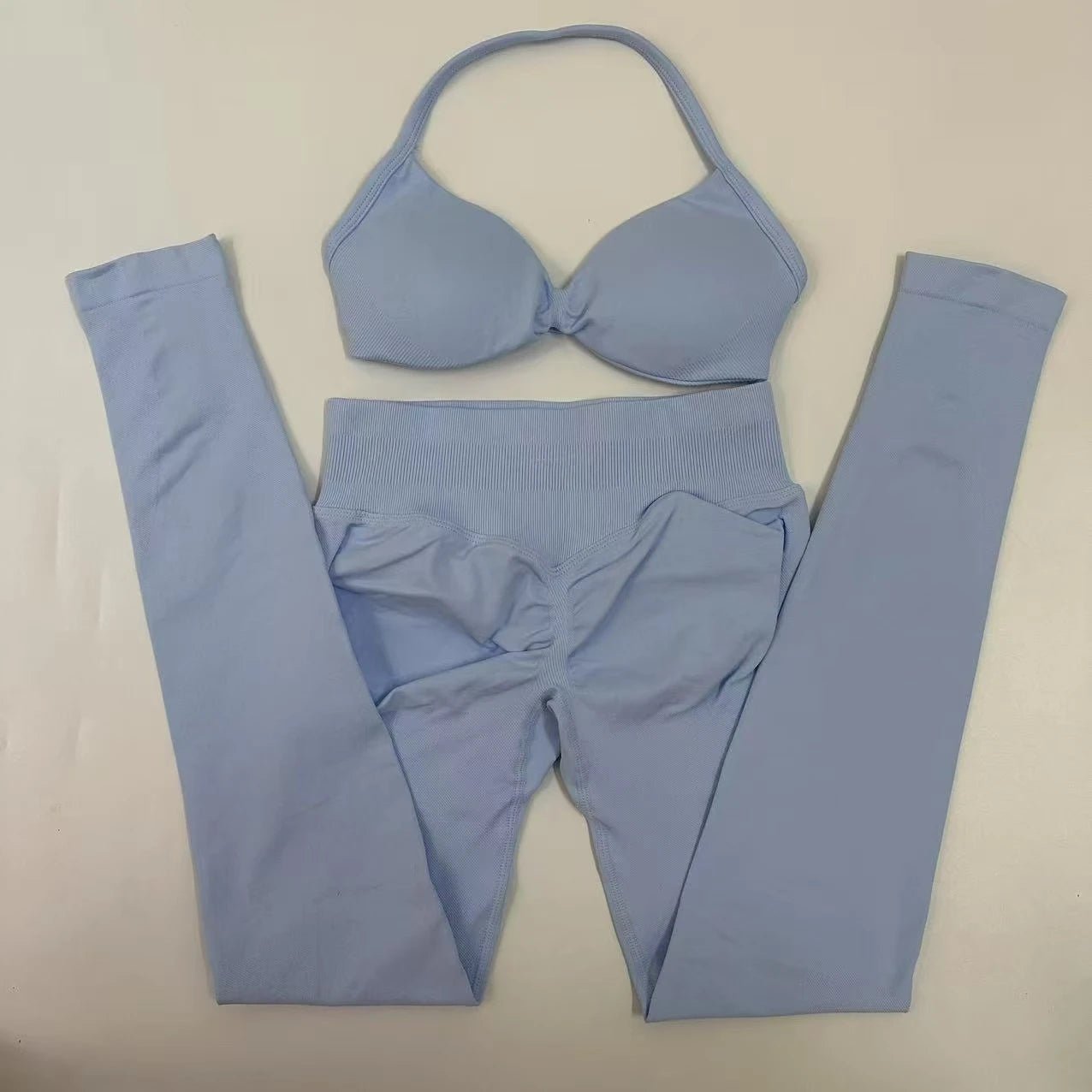 Seamlessyoga Set Women Workout Scrunch Leggings Set Strappy Halter Sports Bra Fitness Gym Clothing Workout Set 2 Pieces - flohmarkt-deutschland.shop