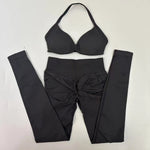 Seamlessyoga Set Women Workout Scrunch Leggings Set Strappy Halter Sports Bra Fitness Gym Clothing Workout Set 2 Pieces - flohmarkt-deutschland.shop