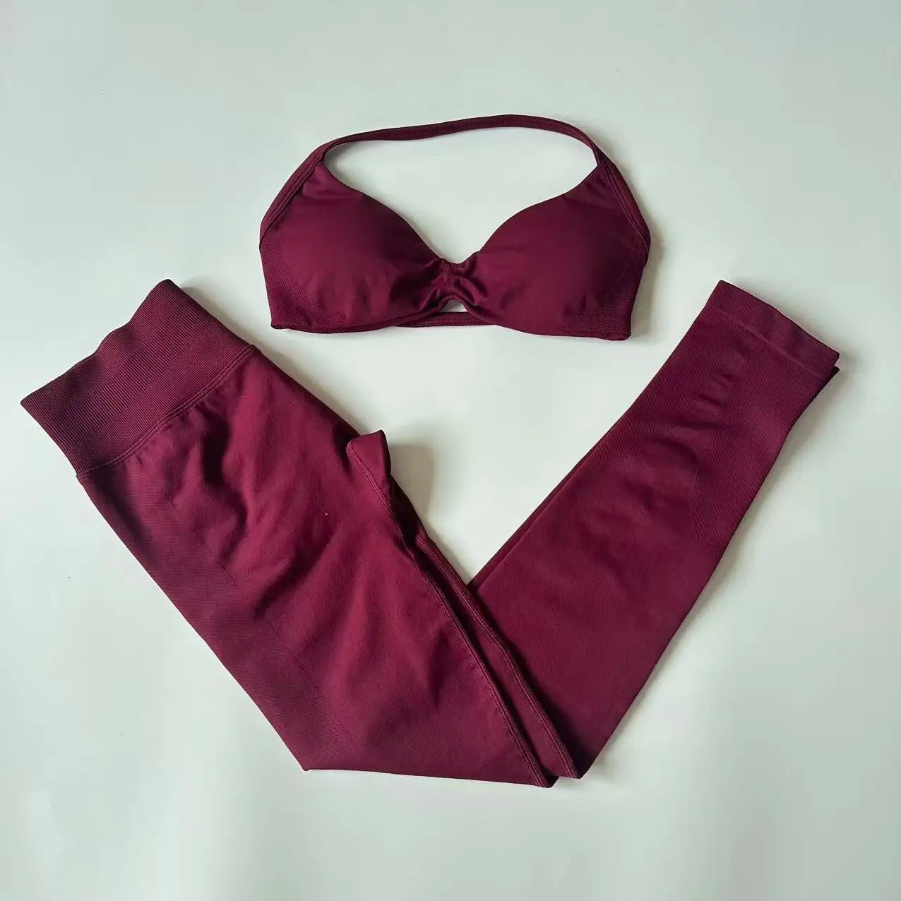 Seamlessyoga Set Women Workout Scrunch Leggings Set Strappy Halter Sports Bra Fitness Gym Clothing Workout Set 2 Pieces - flohmarkt-deutschland.shop