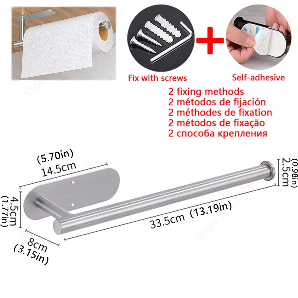 Selbstklebendes Badezimmerzubehör, Handtuchhalter, Toilettenpapierspender, Halter, Wandgarderobenhaken, Handtuchhalter, Ringrollenaufhänger-Set, Küchenserviettenhalter aus Edelstahl - flohmarkt-deutschland.shop