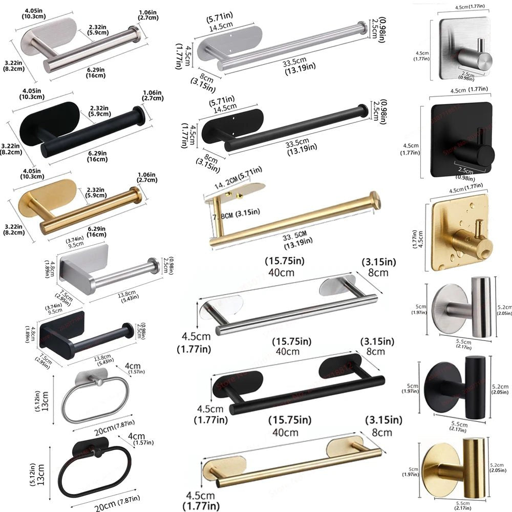 Selbstklebendes Badezimmerzubehör, Handtuchhalter, Toilettenpapierspender, Halter, Wandgarderobenhaken, Handtuchhalter, Ringrollenaufhänger-Set, Küchenserviettenhalter aus Edelstahl - flohmarkt-deutschland.shop