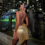 Sexy and Fashionable Women's Elegant Short Dress with Hanging Neck Backless Bottom Chest Sequin Party Girl Dance Dress - flohmarkt-deutschland.shop
