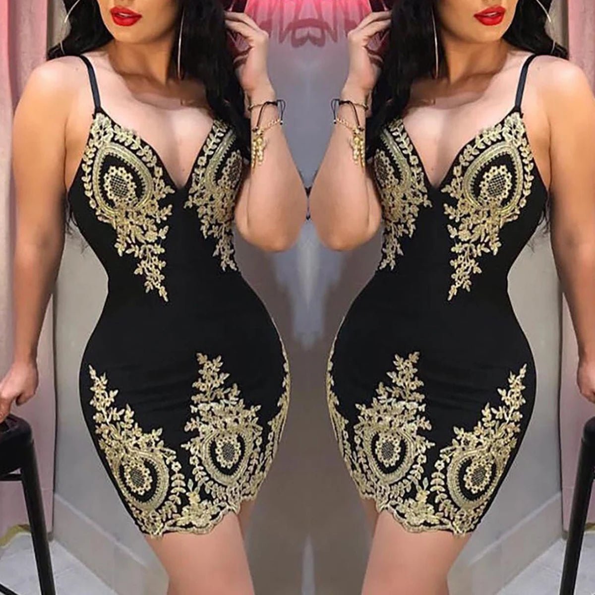 Sexy summer party halter dress Sleeveless slim-fit mini dress with low neck and halter back - flohmarkt-deutschland.shop