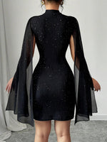 Sexy Women's Stand Collar Cape Mini Dress Sequins Sparkling Club Party Night Out Fitted Bodycon Elegant Autumn Winter - flohmarkt-deutschland.shop