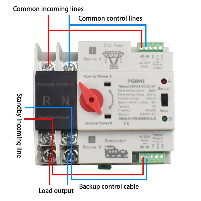 Single Phase Din Rail 2P 125A AC 230V Mini ATS Dual Power Automatic Transfer Electrical Selector Switches Uninterrupted Power - flohmarkt-deutschland.shop