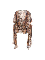 Sisterlinda Deep V-Neck 2 Piece Set Woman Tiger Stripes Mesh Batwing Sleeve Oversize Style Tops+Skinny Shorts Sexy Fashion Suits - flohmarkt-deutschland.shop