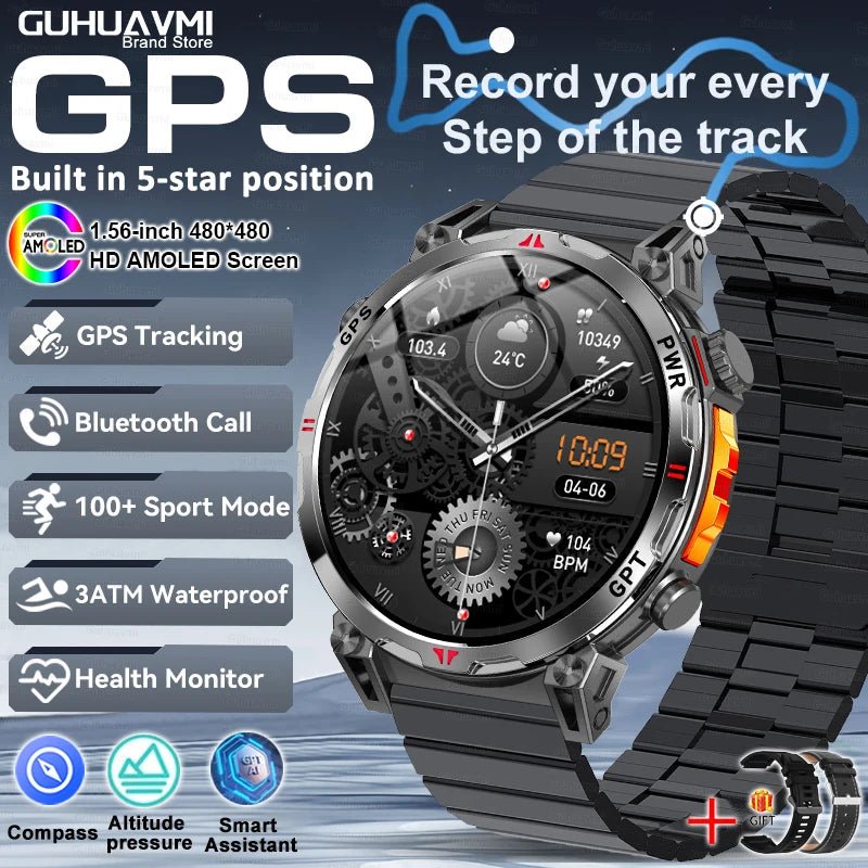 Smartwatches 1,56" AMOLED-Bildschirm GPS Fitness Tracking Kompass 3ATM 650Mah Anruf 100+ Sport Smartwatch AI GPT für Android iOS - flohmarkt-deutschland.shop