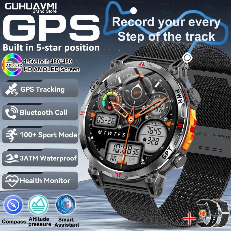 Smartwatches 1,56" AMOLED-Bildschirm GPS Fitness Tracking Kompass 3ATM 650Mah Anruf 100+ Sport Smartwatch AI GPT für Android iOS - flohmarkt-deutschland.shop