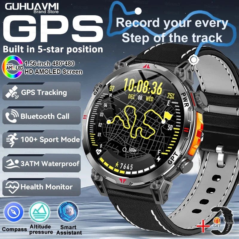 Smartwatches 1,56" AMOLED-Bildschirm GPS Fitness Tracking Kompass 3ATM 650Mah Anruf 100+ Sport Smartwatch AI GPT für Android iOS - flohmarkt-deutschland.shop
