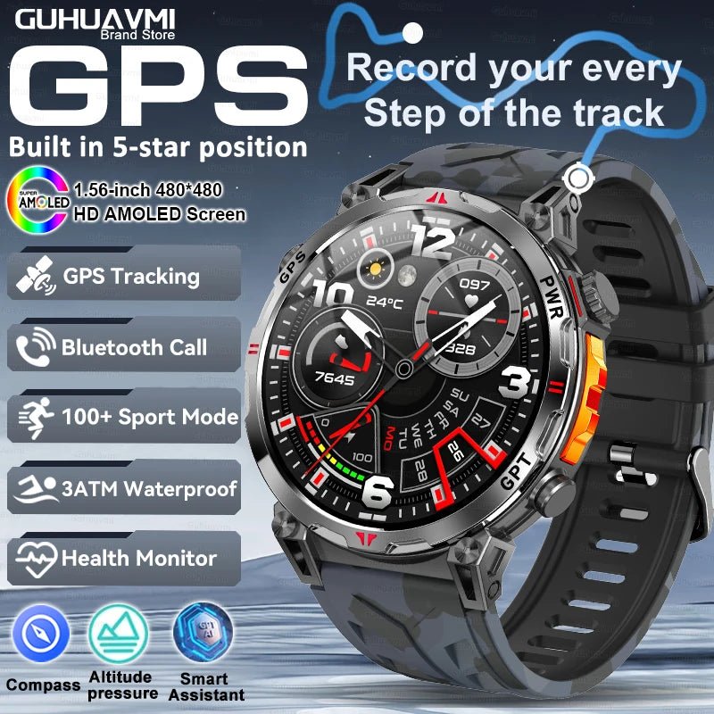 Smartwatches 1,56" AMOLED-Bildschirm GPS Fitness Tracking Kompass 3ATM 650Mah Anruf 100+ Sport Smartwatch AI GPT für Android iOS - flohmarkt-deutschland.shop
