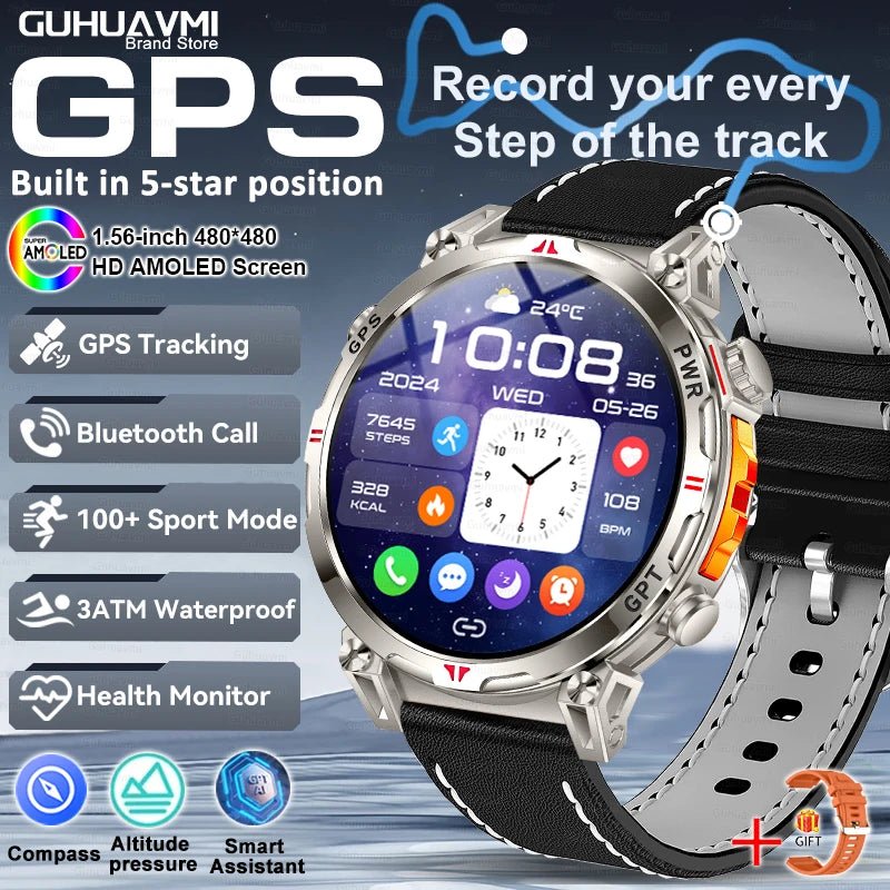 Smartwatches 1,56" AMOLED-Bildschirm GPS Fitness Tracking Kompass 3ATM 650Mah Anruf 100+ Sport Smartwatch AI GPT für Android iOS - flohmarkt-deutschland.shop