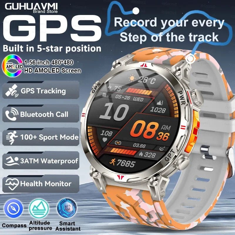 Smartwatches 1,56" AMOLED-Bildschirm GPS Fitness Tracking Kompass 3ATM 650Mah Anruf 100+ Sport Smartwatch AI GPT für Android iOS - flohmarkt-deutschland.shop