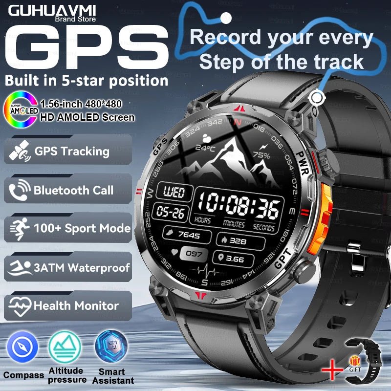 Smartwatches 1,56" AMOLED-Bildschirm GPS Fitness Tracking Kompass 3ATM 650Mah Anruf 100+ Sport Smartwatch AI GPT für Android iOS - flohmarkt-deutschland.shop