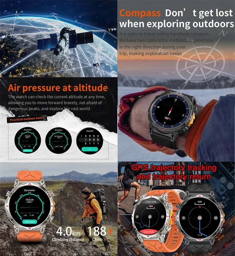 Smartwatches 1,56" AMOLED-Bildschirm GPS Fitness Tracking Kompass 3ATM 650Mah Anruf 100+ Sport Smartwatch AI GPT für Android iOS - flohmarkt-deutschland.shop