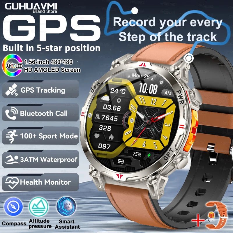 Smartwatches 1,56" AMOLED-Bildschirm GPS Fitness Tracking Kompass 3ATM 650Mah Anruf 100+ Sport Smartwatch AI GPT für Android iOS - flohmarkt-deutschland.shop