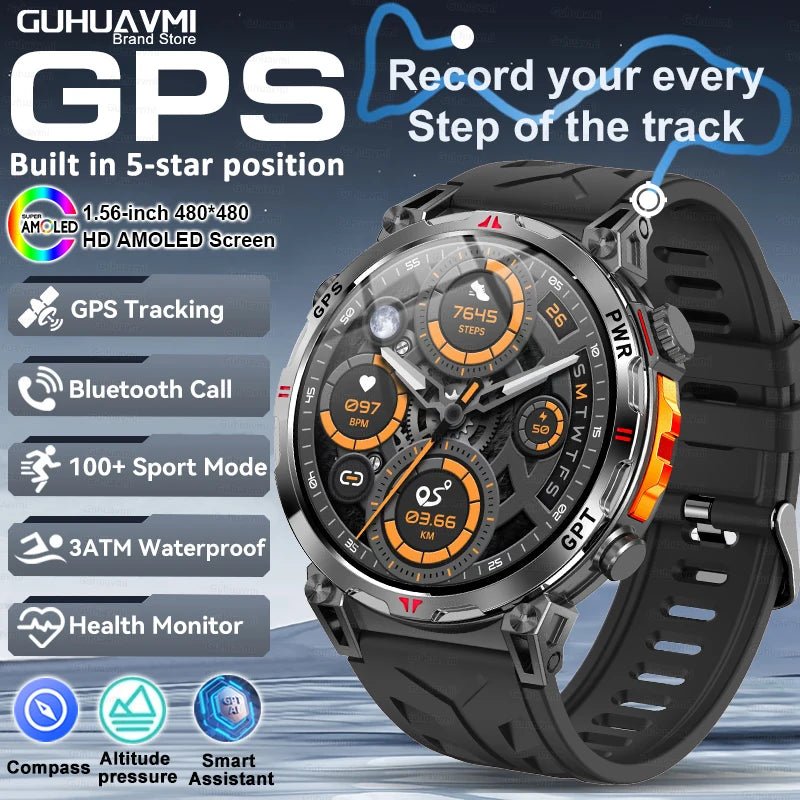 Smartwatches 1,56" AMOLED-Bildschirm GPS Fitness Tracking Kompass 3ATM 650Mah Anruf 100+ Sport Smartwatch AI GPT für Android iOS - flohmarkt-deutschland.shop