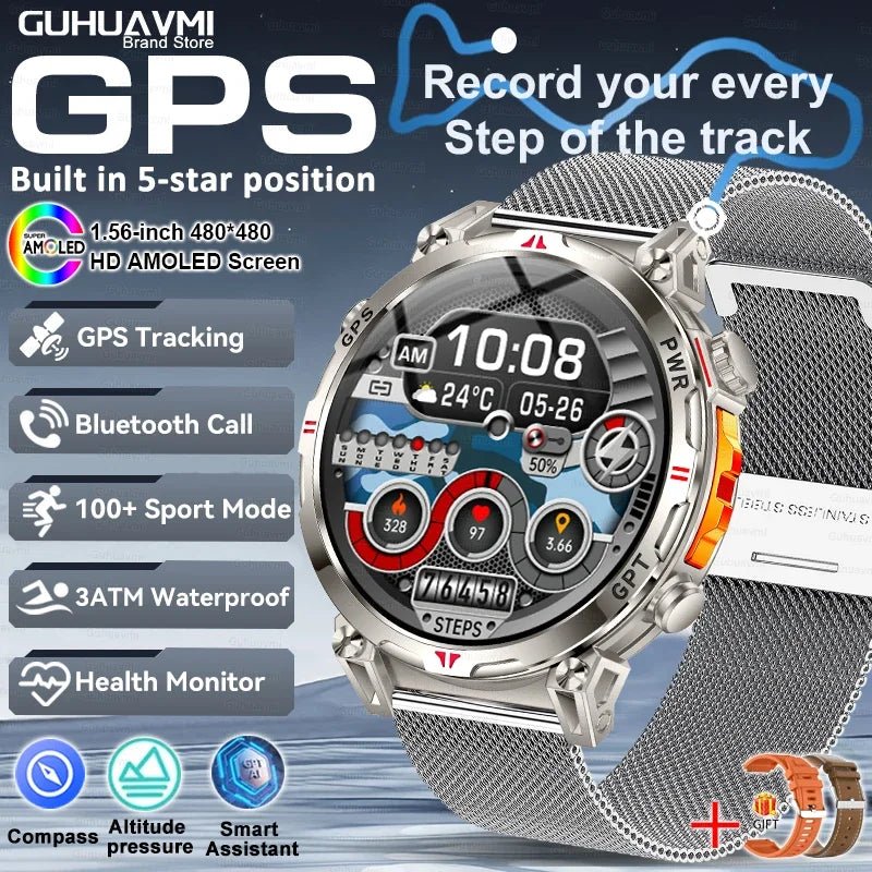 Smartwatches 1,56" AMOLED-Bildschirm GPS Fitness Tracking Kompass 3ATM 650Mah Anruf 100+ Sport Smartwatch AI GPT für Android iOS - flohmarkt-deutschland.shop