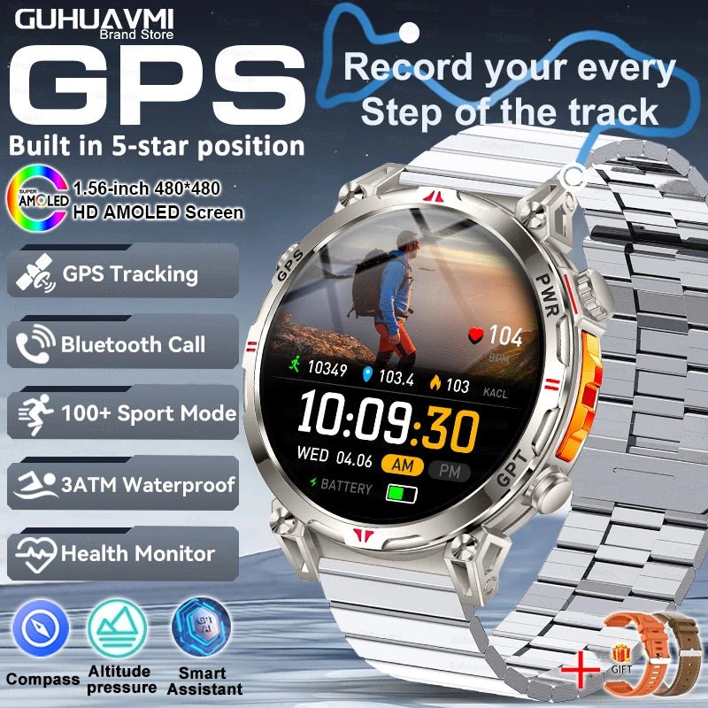 Smartwatches 1,56" AMOLED-Bildschirm GPS Fitness Tracking Kompass 3ATM 650Mah Anruf 100+ Sport Smartwatch AI GPT für Android iOS - flohmarkt-deutschland.shop